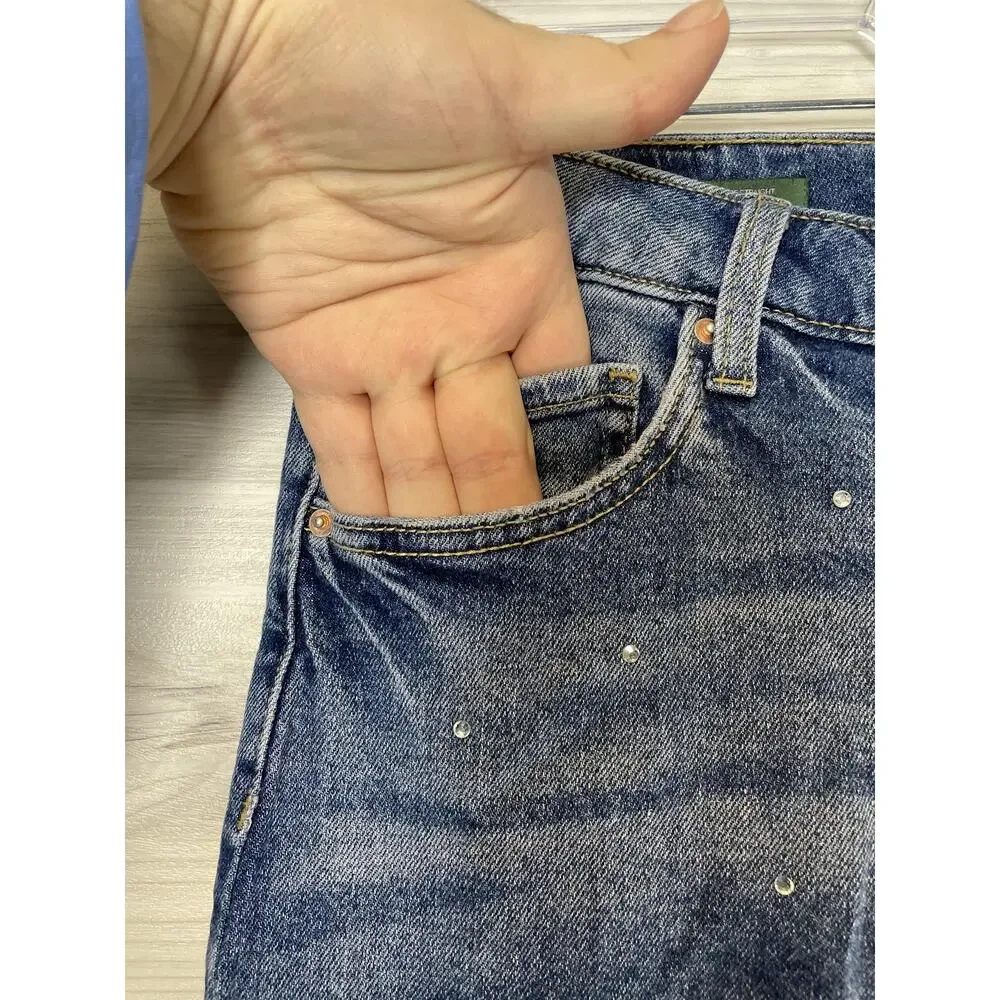Wild Fable Jeans Womens 10 Blue Super‎ High Rise Straight Button Fly Distressed